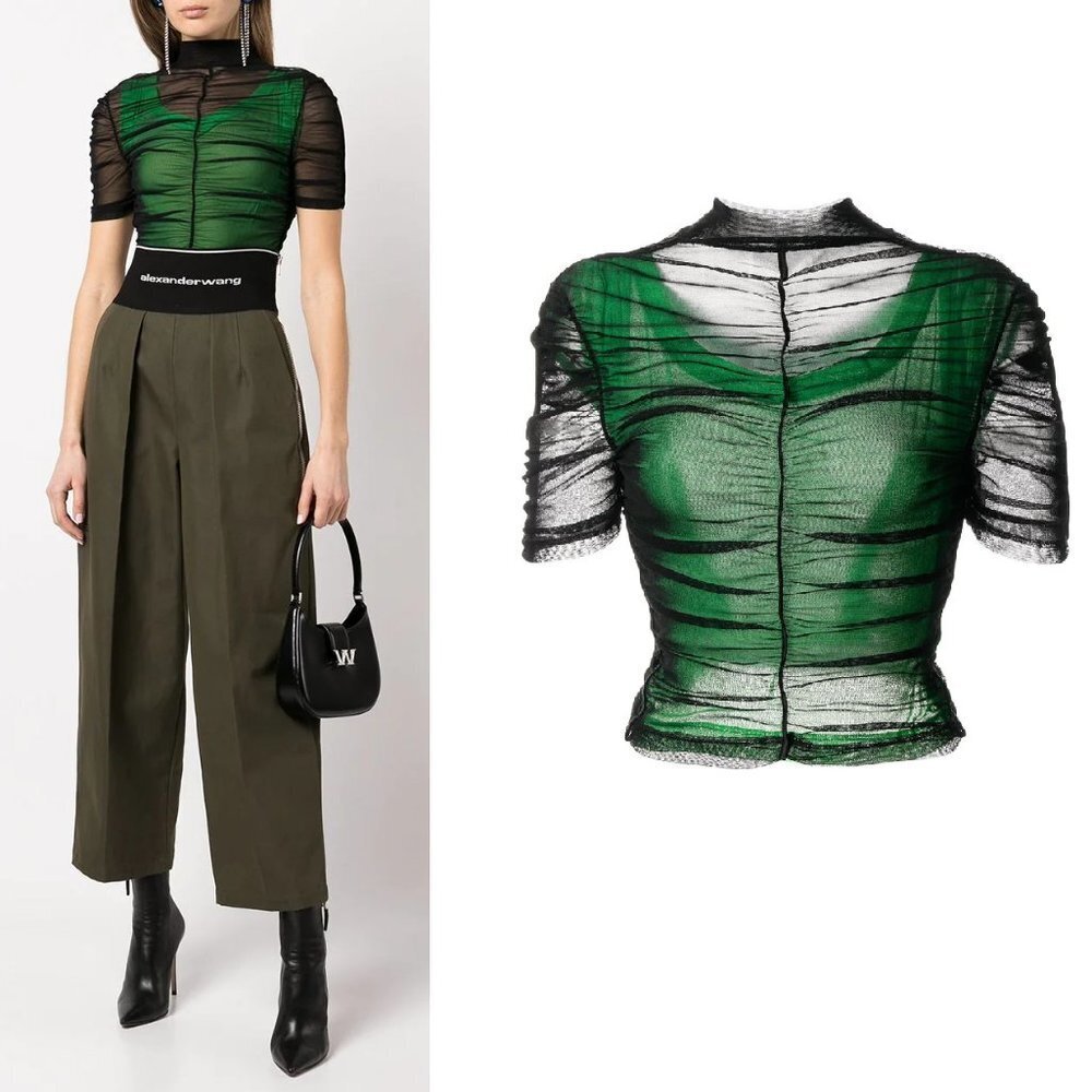 Alexander Wang Double Layer Top In Stretch Mesh B… - image 1
